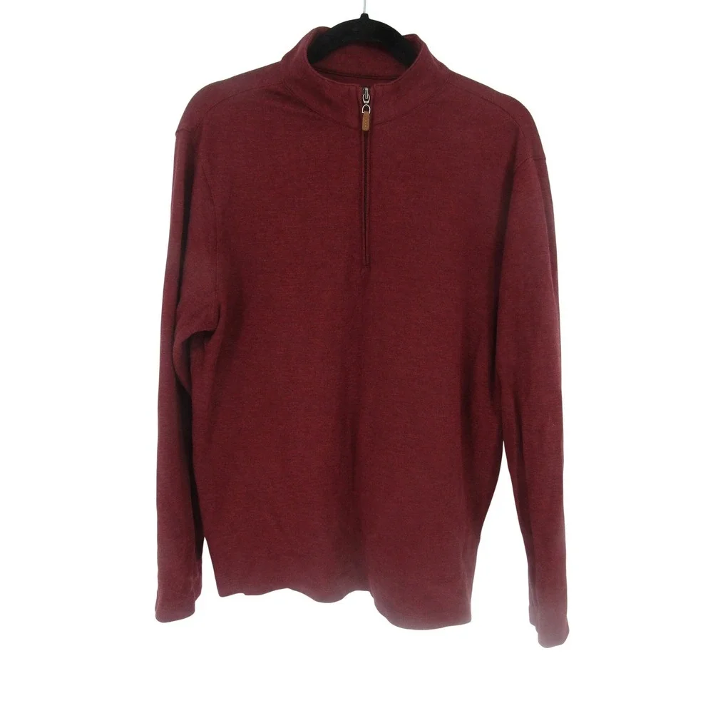 Mizzen+Main Quarter Zip Pullover Mens L Burgundy Heathered Performance Mock Neck